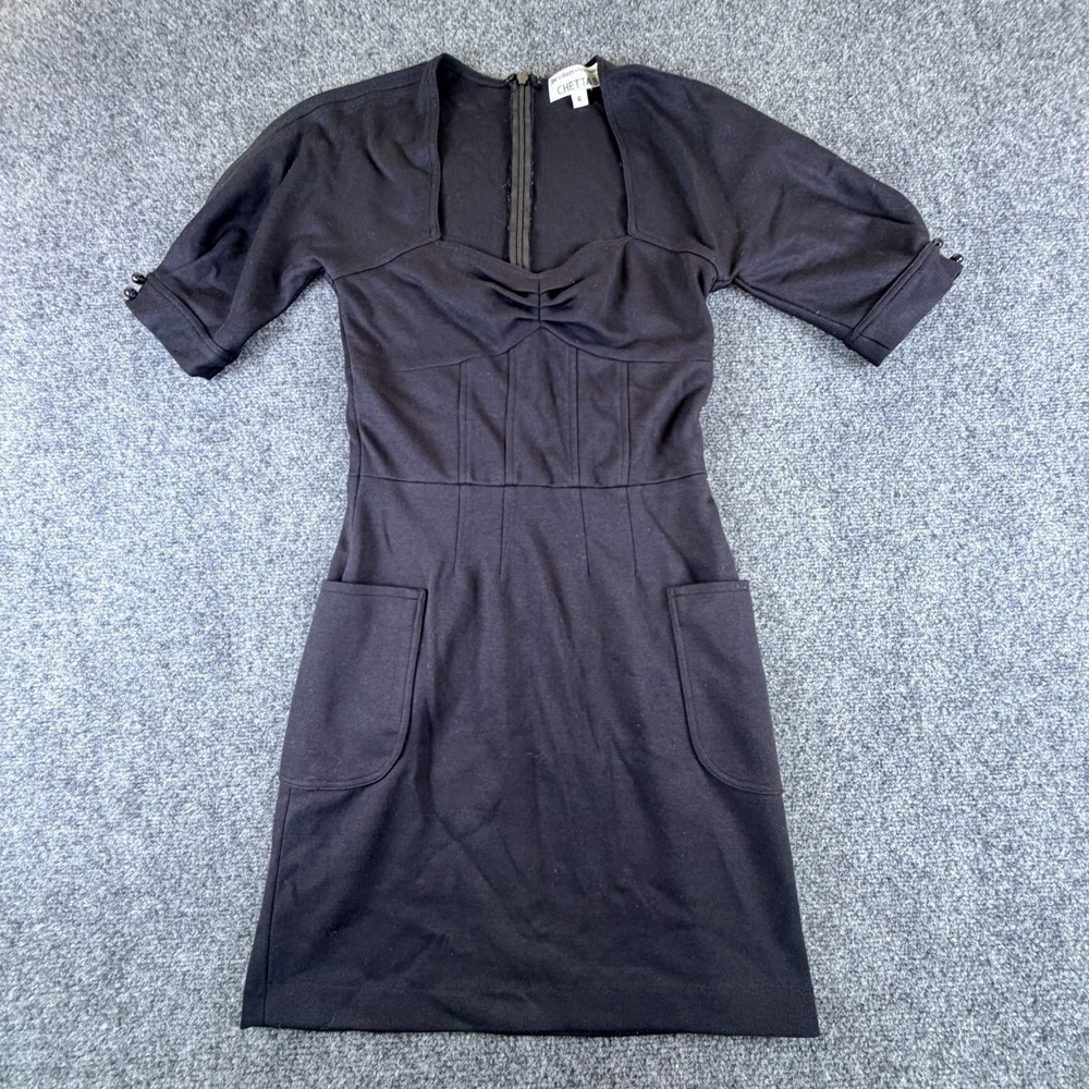 Chetta B Sherrie Bloom Peter Noviello Shift Dress Women 6 Black Pockets Back Zip